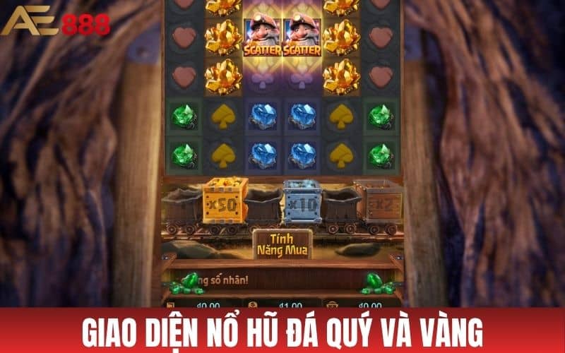 Giao diện trò chơi nổ hũ đá quý và vàng